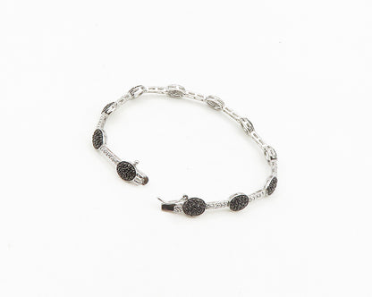925 Sterling Silver  Genuine Diamonds Two Tone Bar Chain Bracelet  BT7358