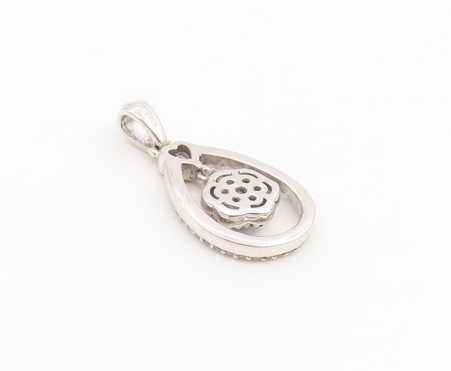 925 Sterling Silver Vintage Pendant Real 1/4 ct Diamonds Floral Charm  PT25979