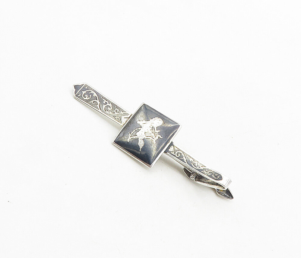 SIAM 925 Sterling Silver  Vintage Black Enamel Niello Dancer Tie Clip  TR1569