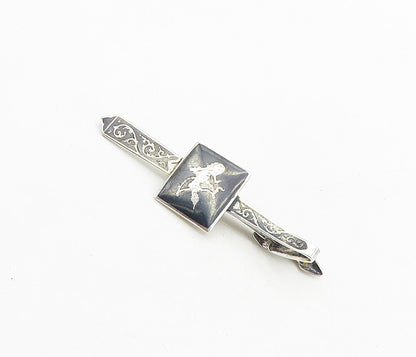 SIAM 925 Sterling Silver  Vintage Black Enamel Niello Dancer Tie Clip  TR1569