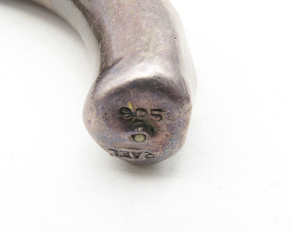 ISRAEL 925 Silver   Vintage Dark Tone Hollow Hammered JHoop Earrings  EG5755