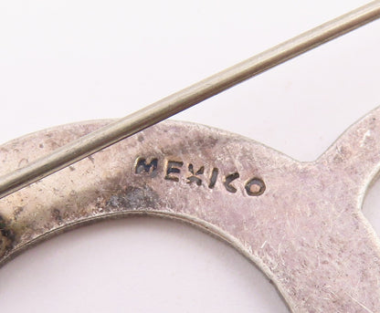 MEXICO 925 Sterling Silver  Vintage Smooth Spectacles Motif Brooch Pin  BP6587