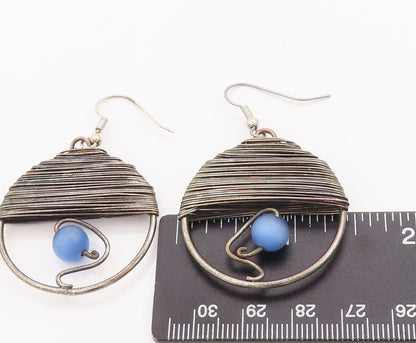 925 Sterling Silver Vintage Earrings Roped Semi Circle Beaded Moonstone  EG13020