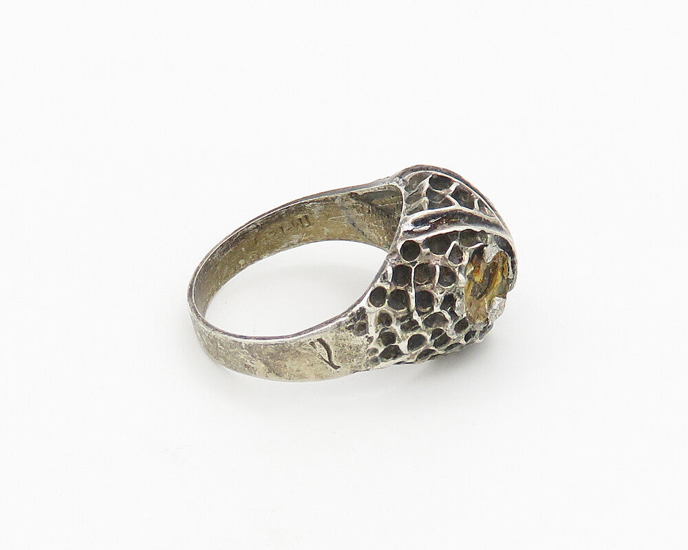 MEXICO 925 Sterling Silver Vintage Antique Owl Head Band Ring Sz 13.5  RG18559