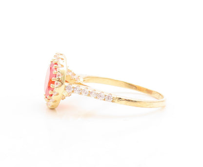925 Sterling Silver Vintage Ring Gold Plated Red Halo White CZ  Sz 7.5  RG30090