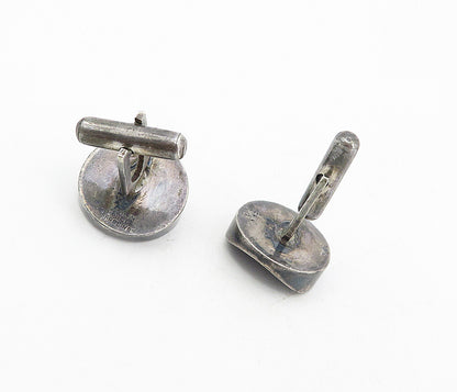 MEXICO 925 Sterling Silver  Vintage Dark Tone Concave Round Cuff Links  TR1336