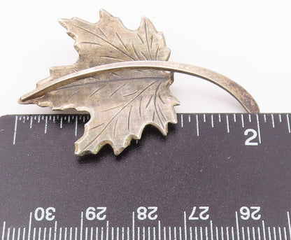 BEAU 925 Sterling Silver  Vintage Etched Single Floral Leaf Brooch Pin  BP7410