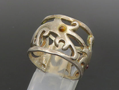 925 Sterling Silver  Vintage Tiger's Eye Swirl Cutout Band Ring Sz 8  RG24762
