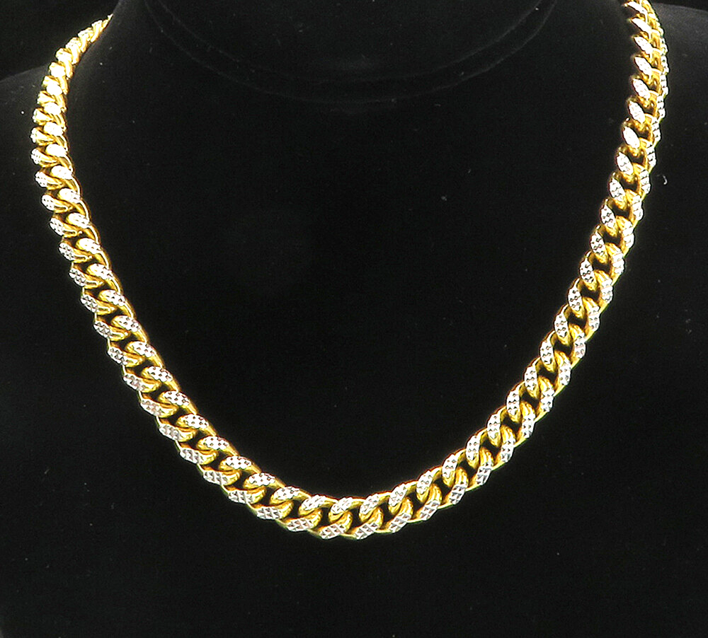 925 Sterling Silver  Diamond Cut Two Tone Curb Link Chain Necklace  NE1662