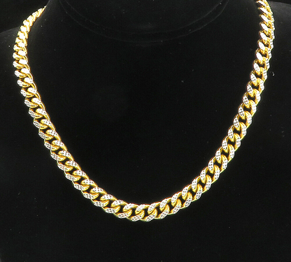925 Sterling Silver  Diamond Cut Two Tone Curb Link Chain Necklace  NE1662