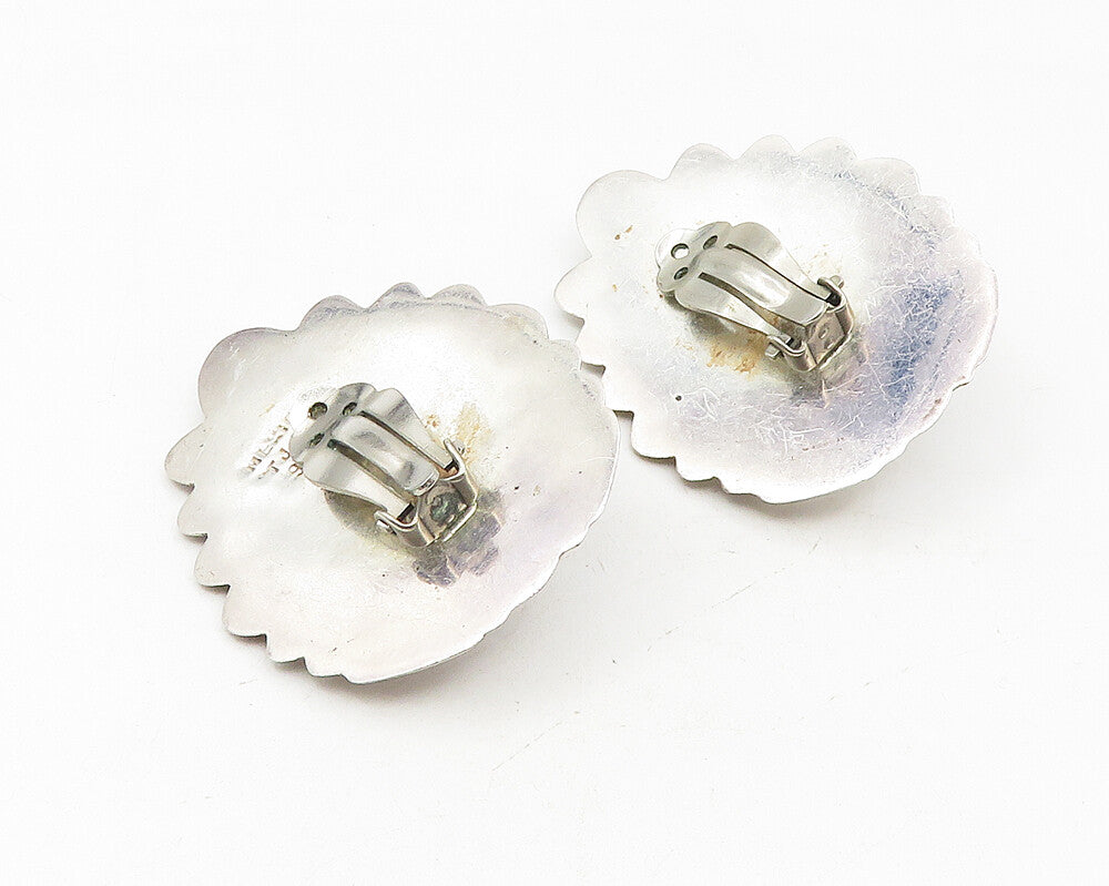 MEXICO 925 Sterling Silver Vintage Black Onyx Fluted Non Pierce Earrings  EG5739