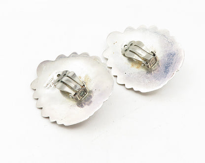 MEXICO 925 Sterling Silver Vintage Black Onyx Fluted Non Pierce Earrings  EG5739