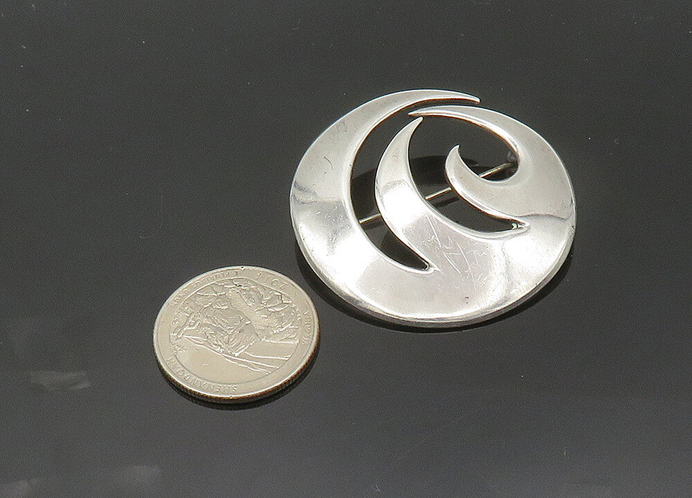 RA & LA DENMARK 925 Silver  Vintage Shiny Round Design Brooch Pin  BP8086