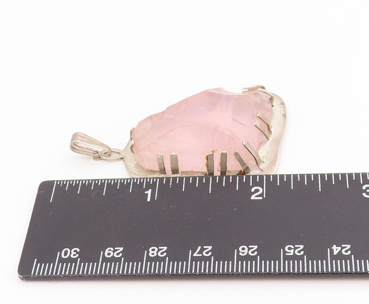 925 Sterling Silver Vintage Pendant Modernist Pink Rose Quartz Locket  PT25642