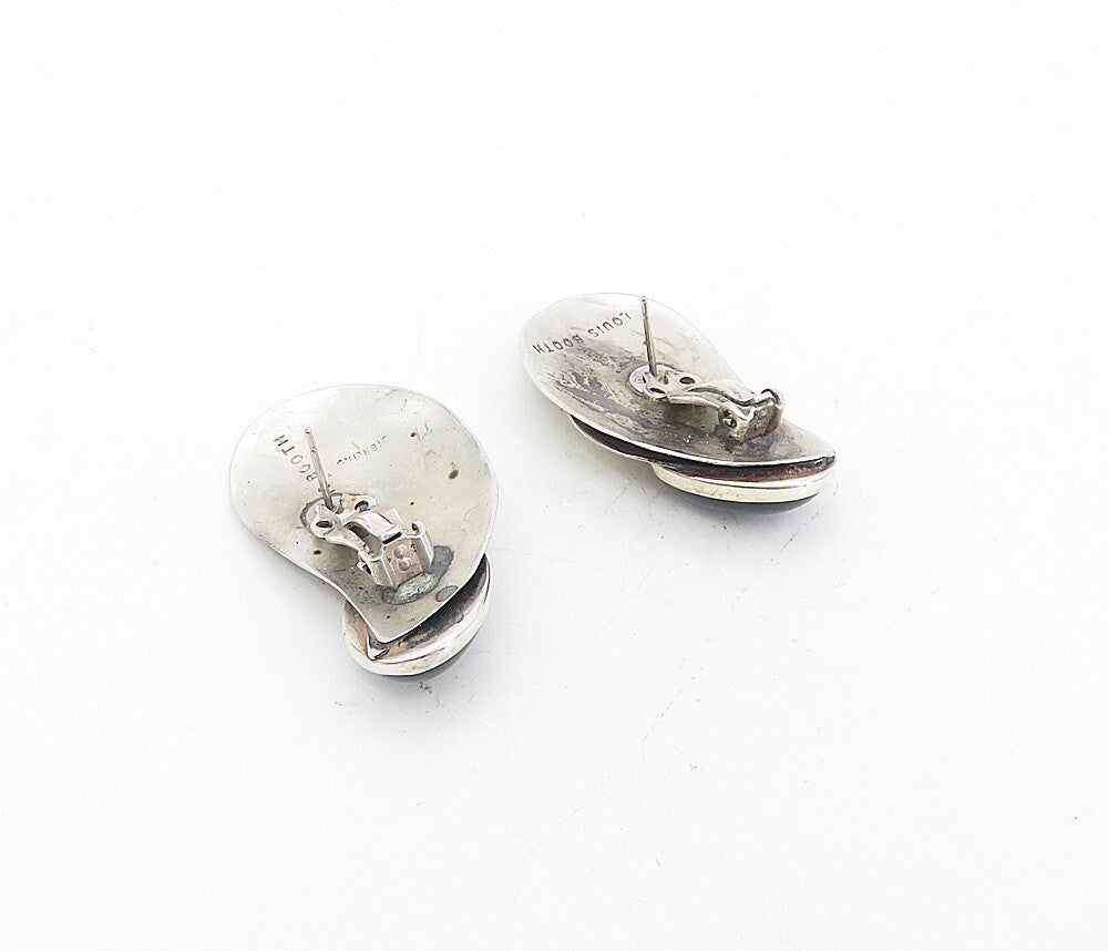 LOUIS BOOTH 925 Silver  Vintage Cabochon Cut Black Onyx Drop Earrings  EG4313