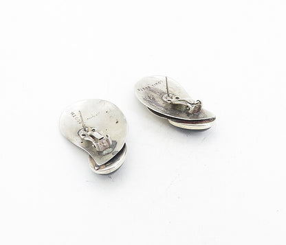 LOUIS BOOTH 925 Silver  Vintage Cabochon Cut Black Onyx Drop Earrings  EG4313