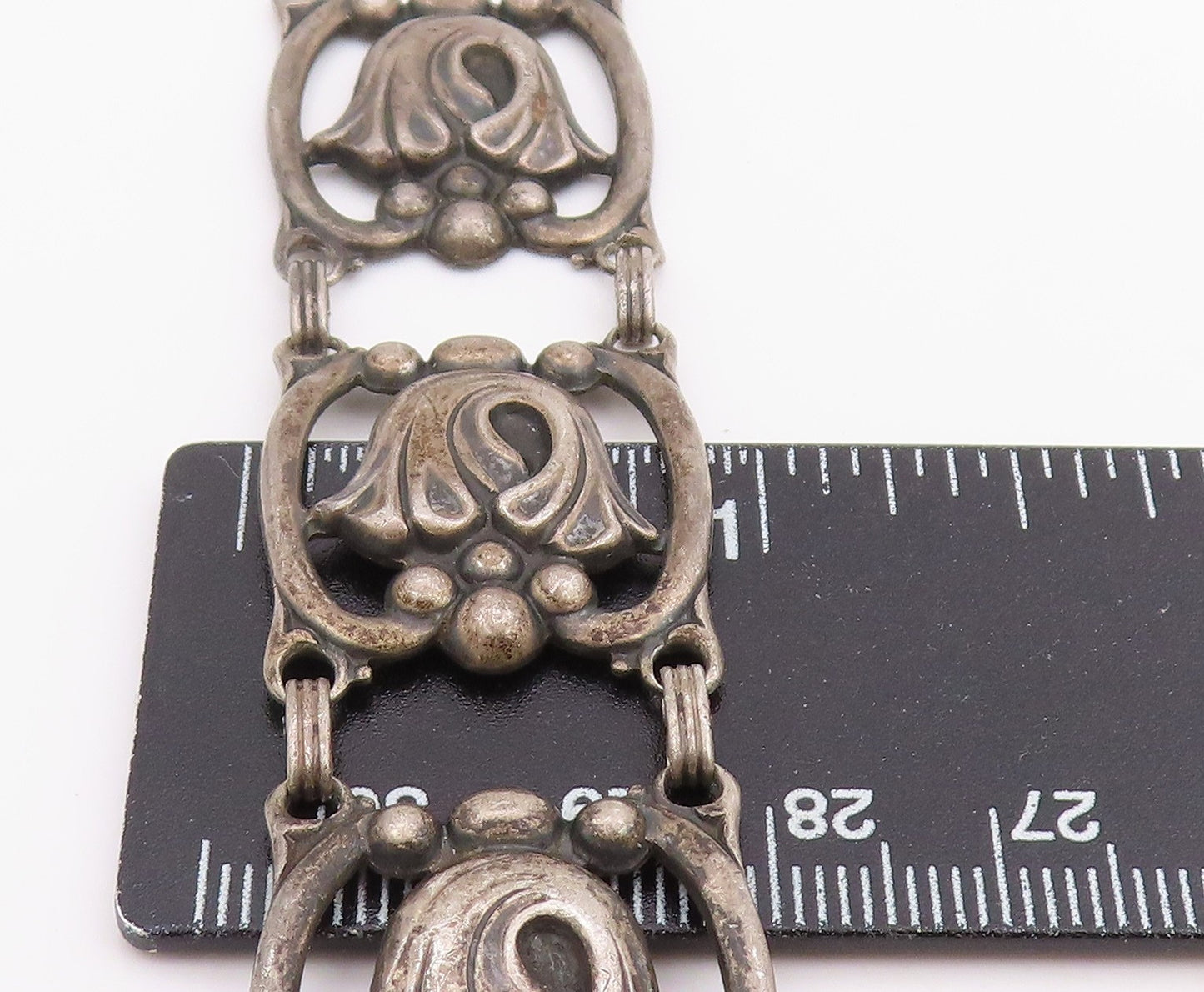 925 Sterling Silver Vintage Bracelet DANECRAFT Tulip Floral Panel Link  BT11678