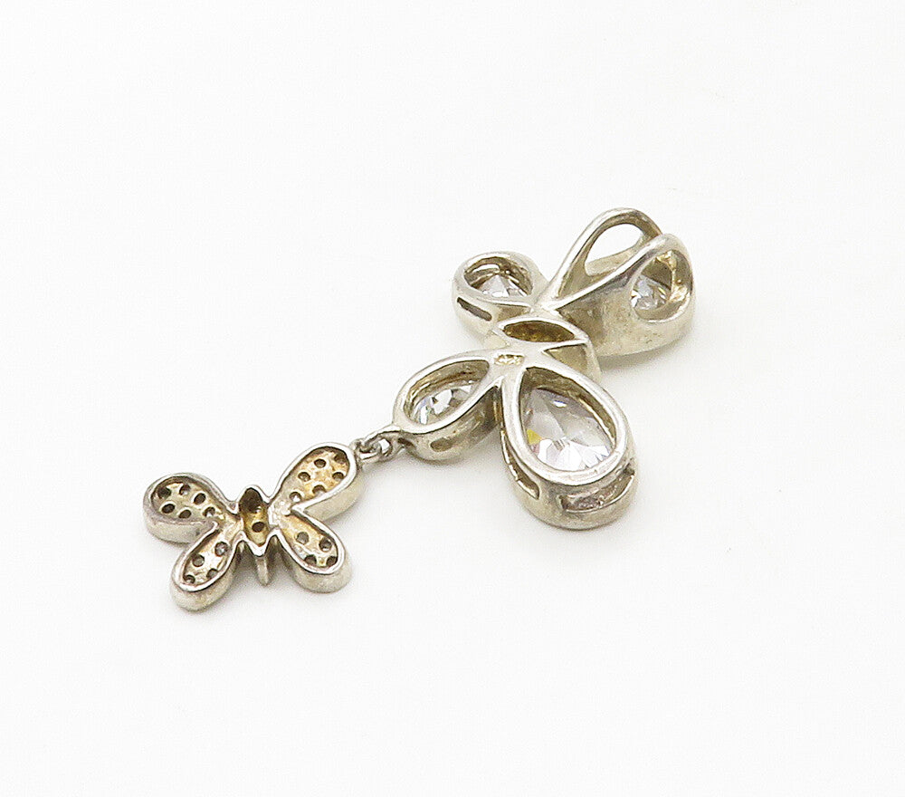925 Sterling Silver  Vintage Cubic Zirconia Butterflies Motif Pendant  PT13276
