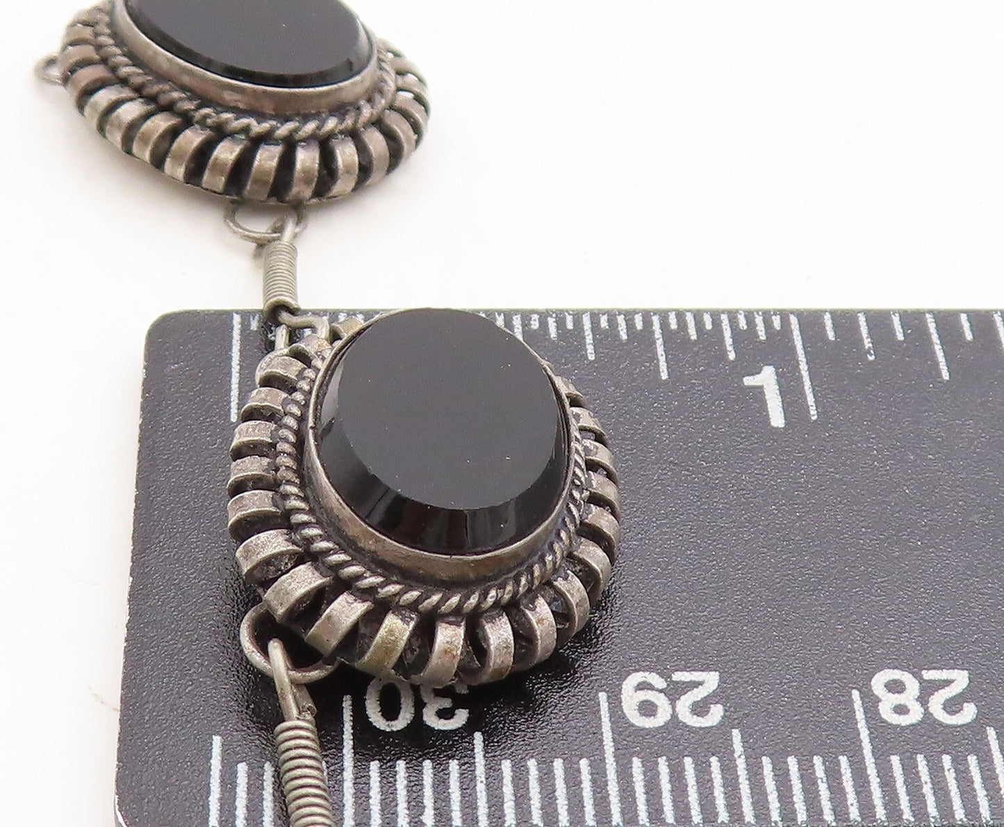 ISRAEL 925 Sterling Silver  Vintage Black Onyx Twist Chain Necklace  NE1804