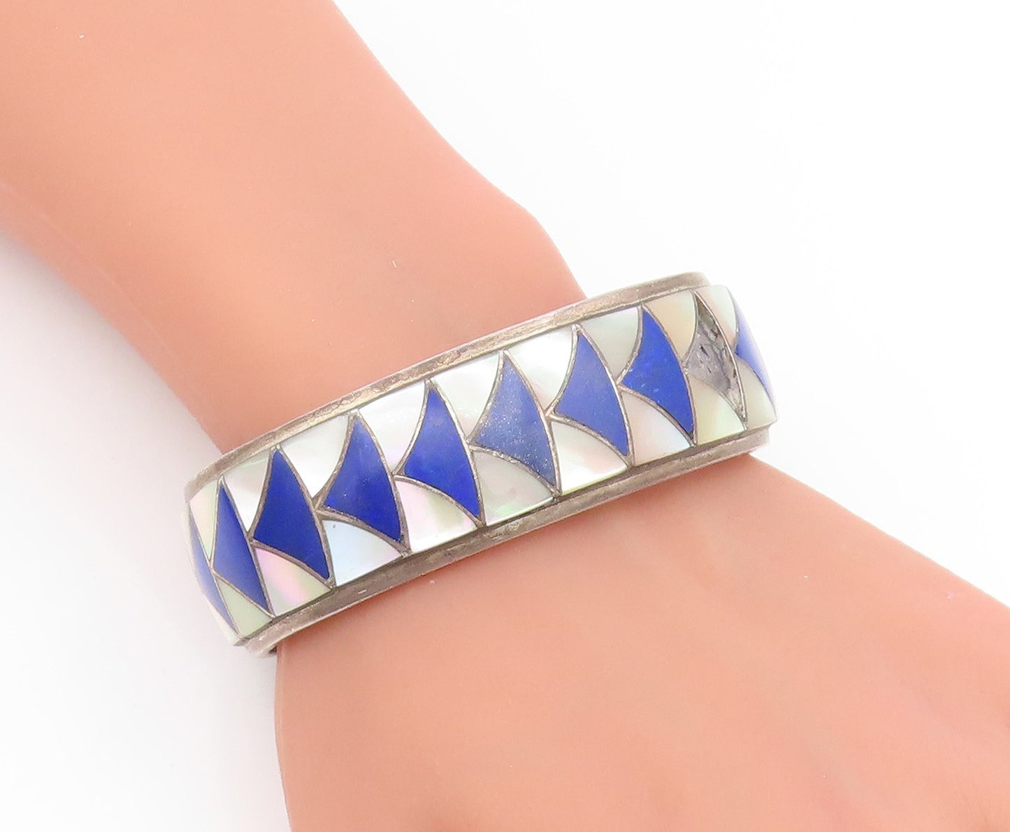 925 Sterling Silver Vintage Bracelet ZUNI ORLINDA NATEWA Gemstone Inlay  BT11894