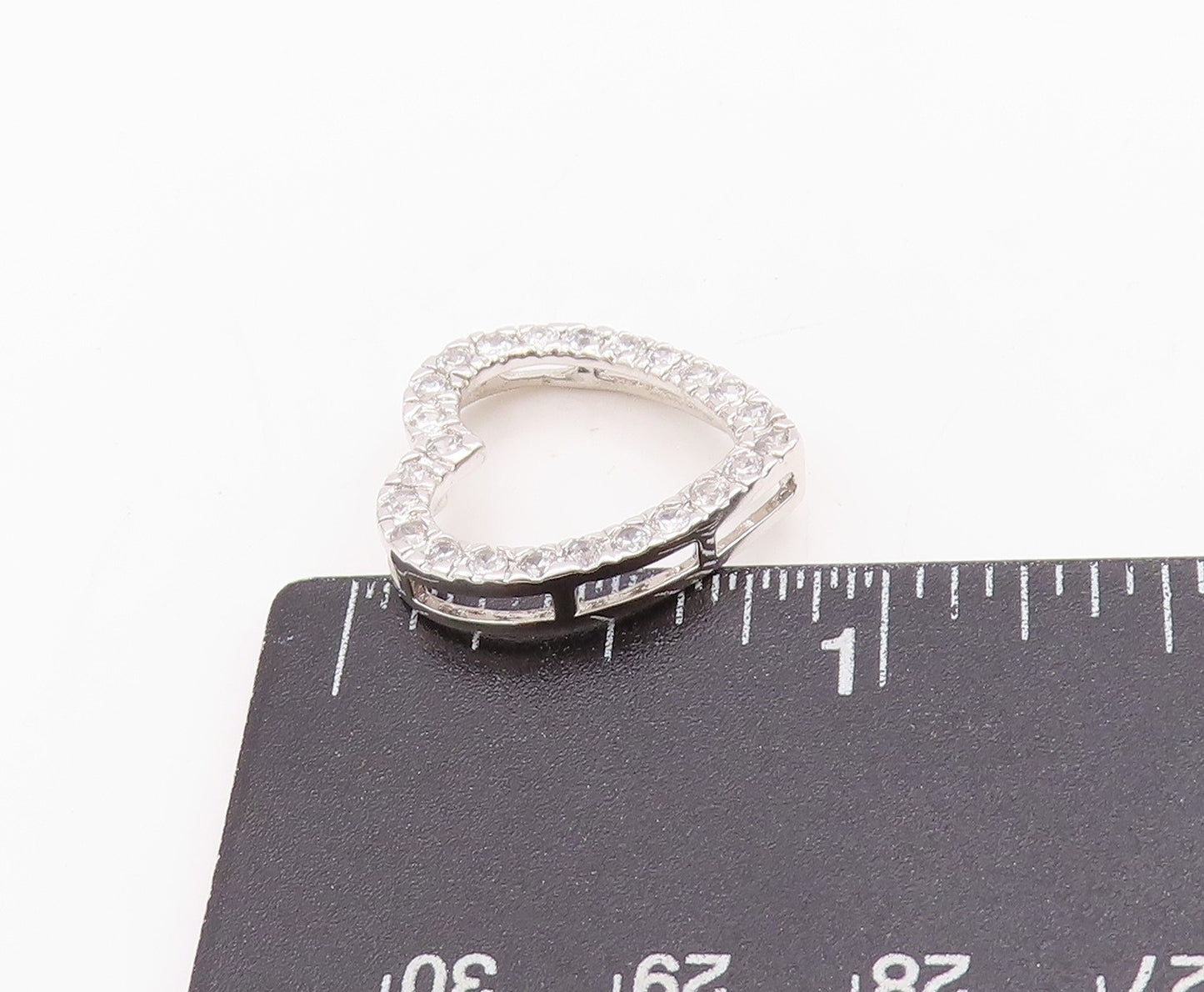 925 Sterling Silver Vintage Pendant Round CZ Cutout Love Heart  PT24693