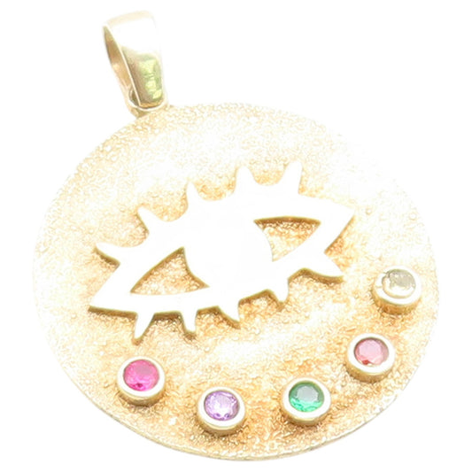 925 Sterling Silver Vintage Pendant Gold Plated CZ Evil Eye Medallion  PT26499