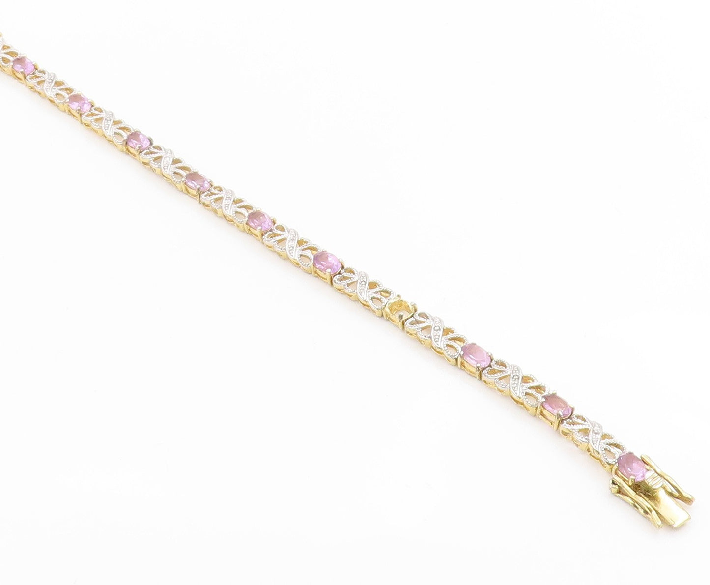 925 Sterling Silver Vintage Bracelet Gold Plated Elegant Amethyst Link  BT12007