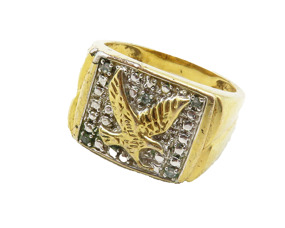 925 Sterling Silver  Vintage Aquamarine Eagle 2 Tone Band Ring Sz 10  RG12437