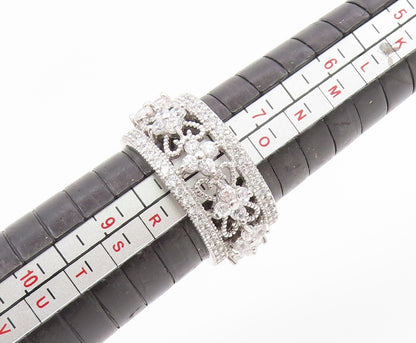 925 Sterling Silver Vintage Ring CZ Floral Openwork Eternity Band  Sz 8  RG35194