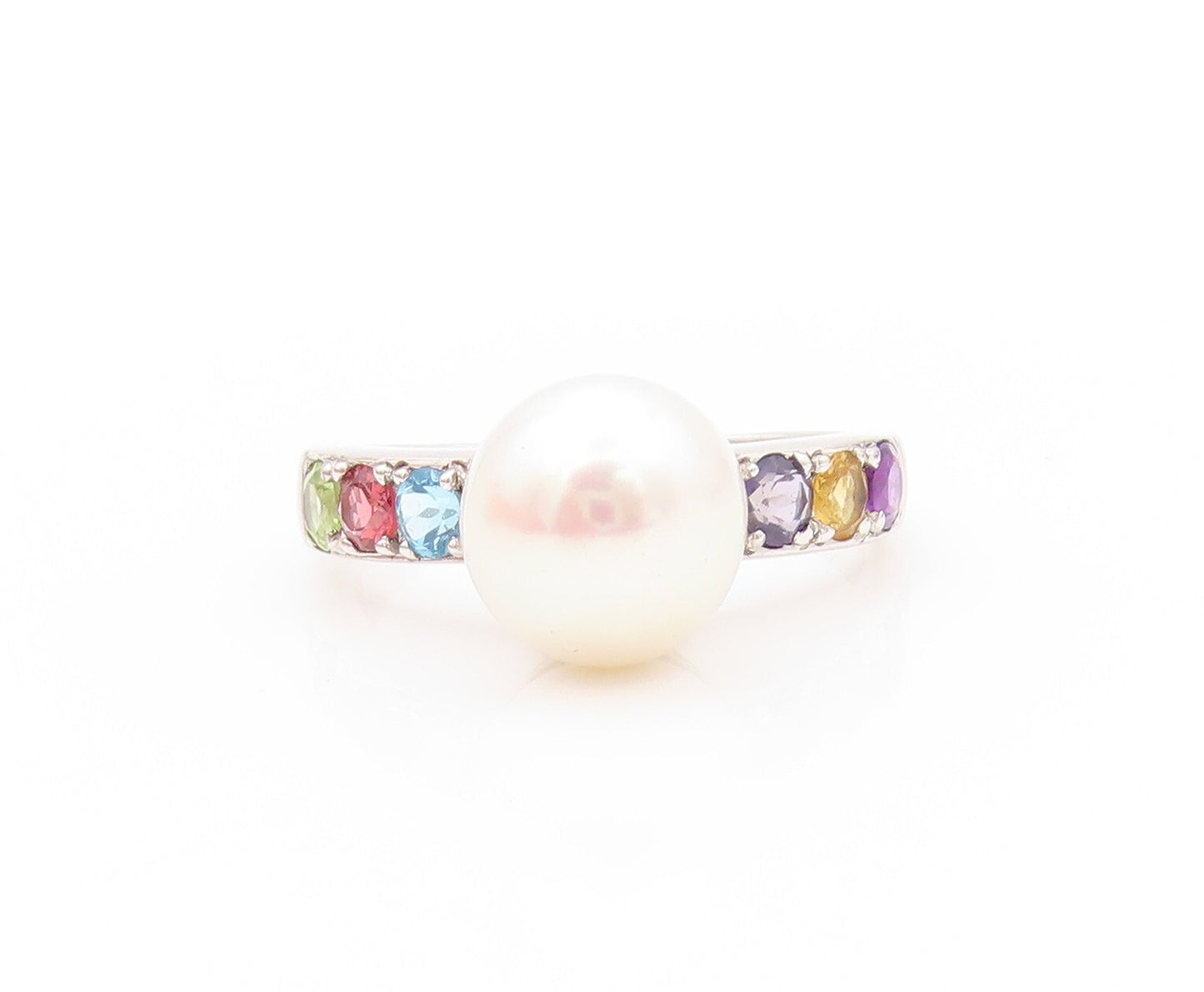 925 Sterling Silver Vintage Ring Modernist Pearl & Gemstone  SZ 8  RG32145