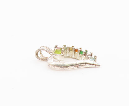 925 Silver  Vintage Topaz Amethyst Peridot & Citrine Heart Pendant  PT14800