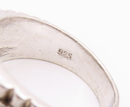 925 Sterling Silver Vintage Ring CZ Spinel Inlay Step Cut Design Sz 9.5  RG33045
