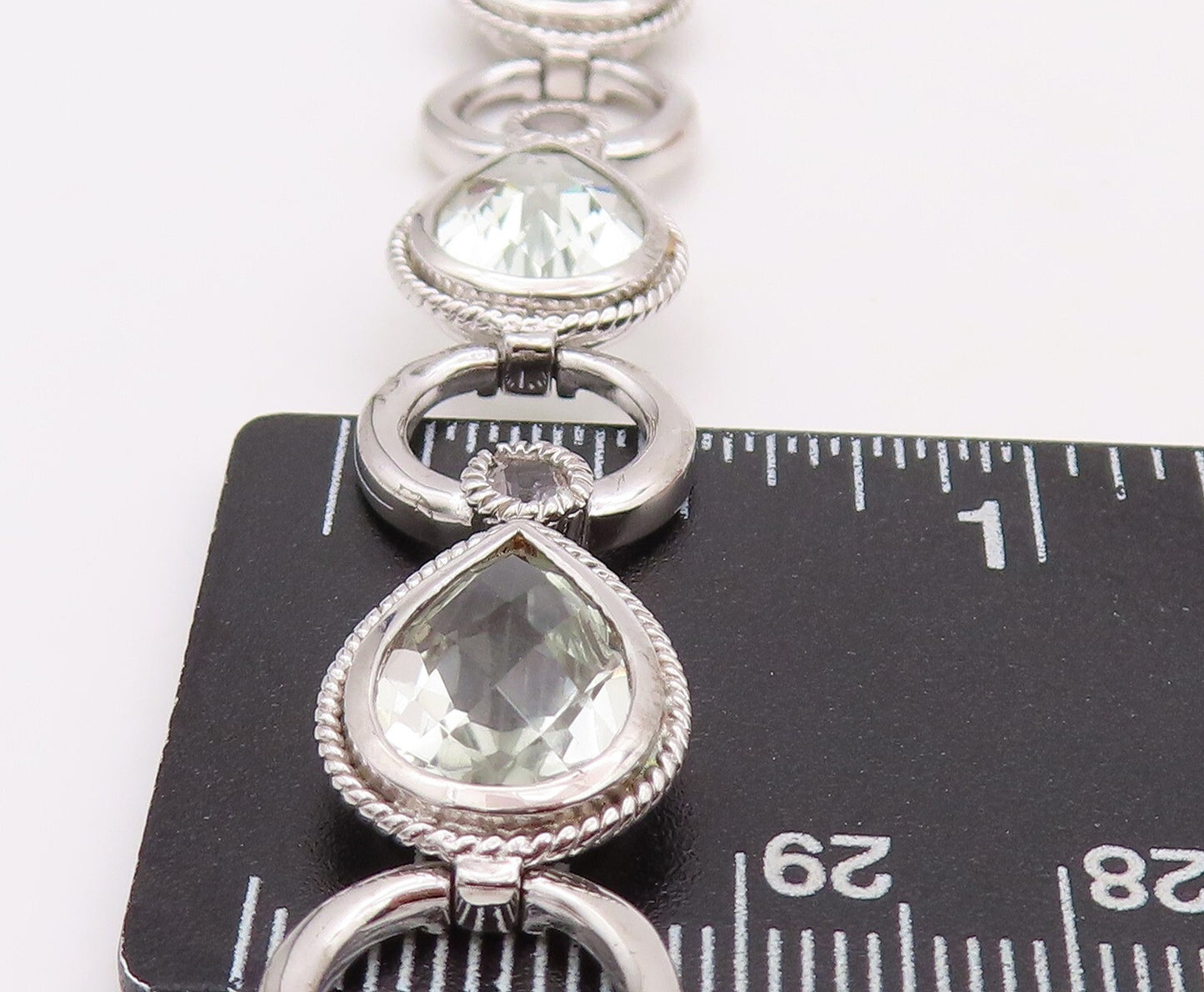 925 Sterling Silver Vintage Bracelet Drop Cut Peridot & Topaz Ring Links BT10848