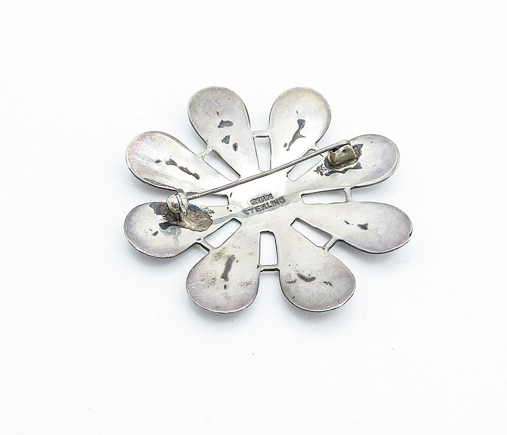 SIAM 925 Sterling Silver Vintage Niello Dancer Floral Brooch Pin BP2649