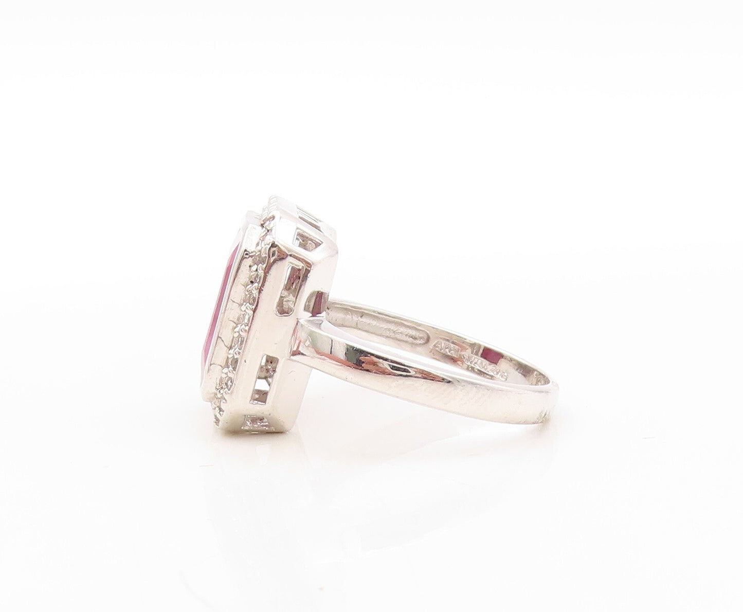 925 Sterling Silver Vintage Ring Rectangle Gemstone Halo CZ Frame Sz 9.5 RG30926