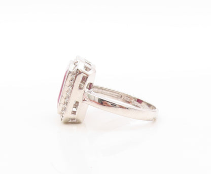 925 Sterling Silver Vintage Ring Rectangle Gemstone Halo CZ Frame Sz 9.5 RG30926