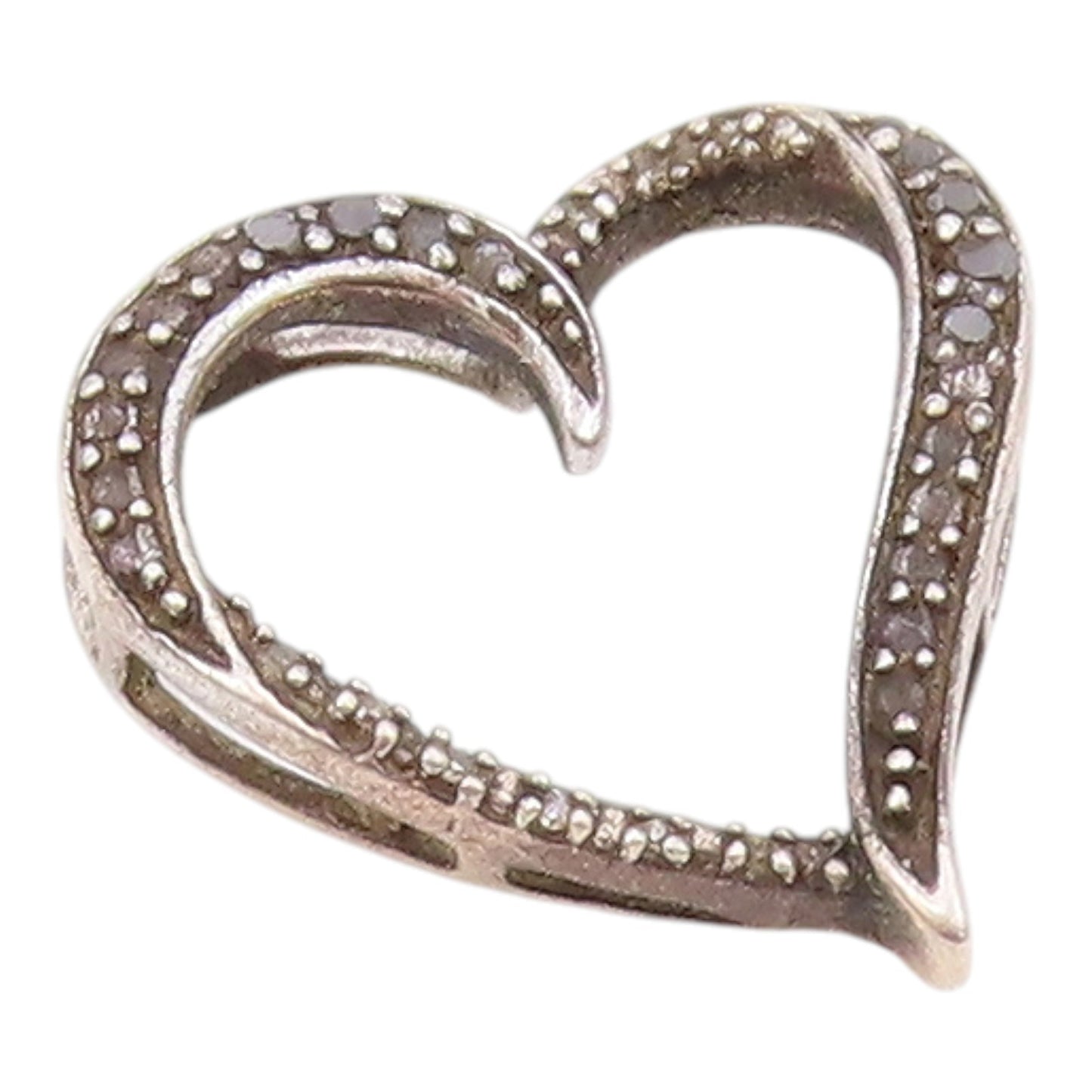 925 Silver  Vintage Genuine Black & White Diamonds Love Heart Pendant  PT10969