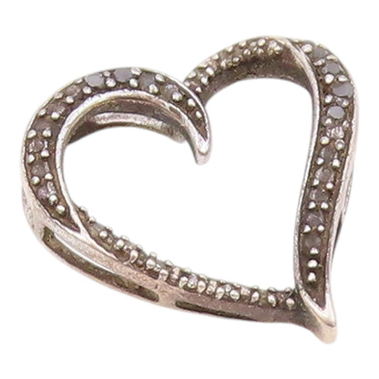 925 Silver  Vintage Genuine Black & White Diamonds Love Heart Pendant  PT10969