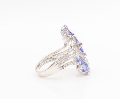 925 Sterling Silver Vintage Ring Tanzanite & CZ Floral Design Band Sz 7 RG33882