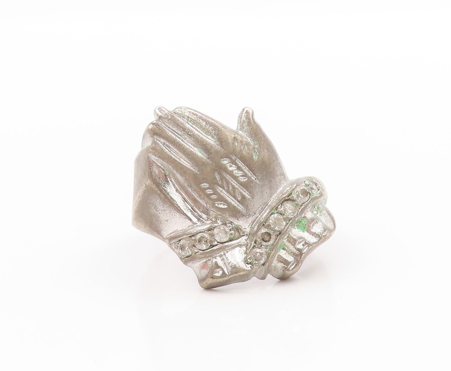 925 Sterling Silver Vintage Ring Religious Topaz Praying Hands  Sz 12  RG33389