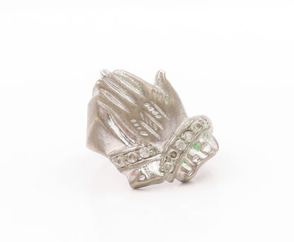 925 Sterling Silver Vintage Ring Religious Topaz Praying Hands  Sz 12  RG33389