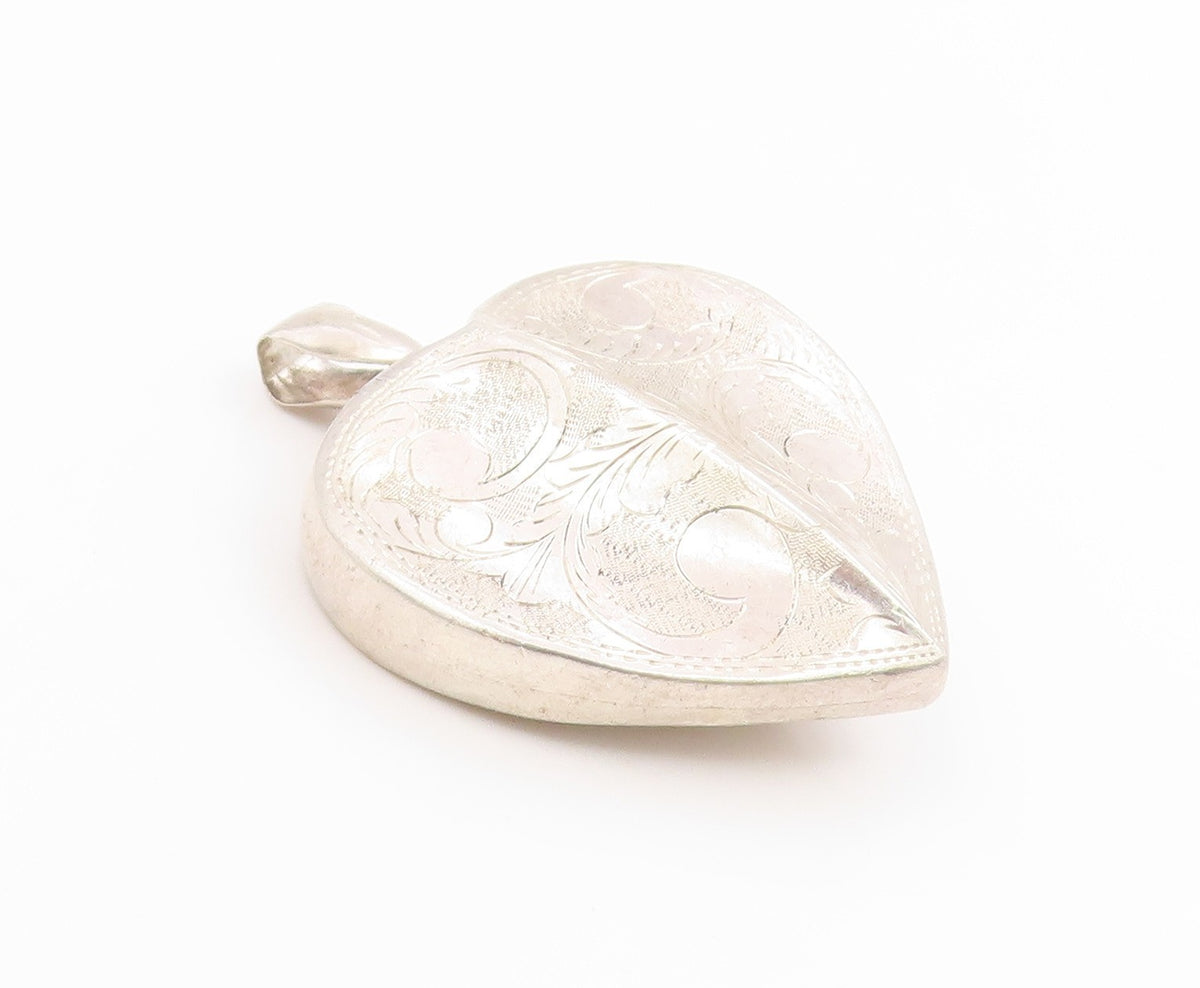 925 Sterling Silver Vintage Pendant Classic Floral Engraved Love Heart  PT26146