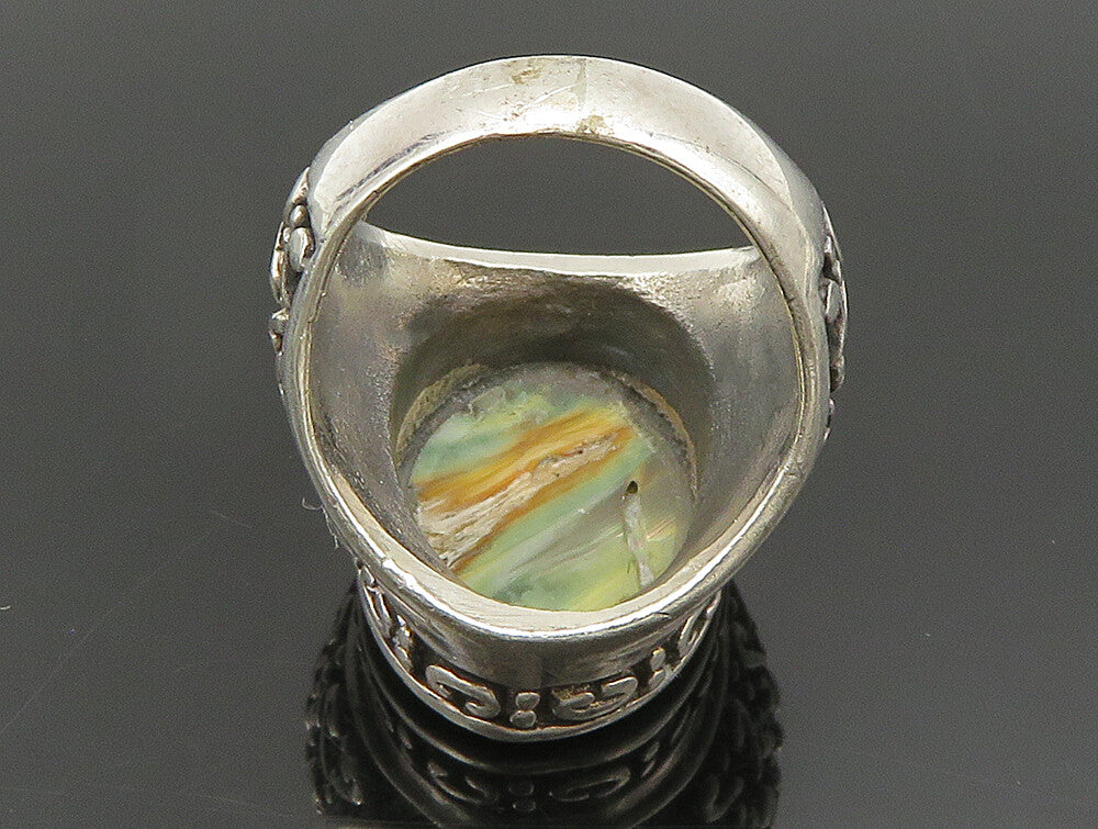925 Sterling Silver  Vintage Inlay Abalone Scrolled Detail Ring Sz 6  RG24433