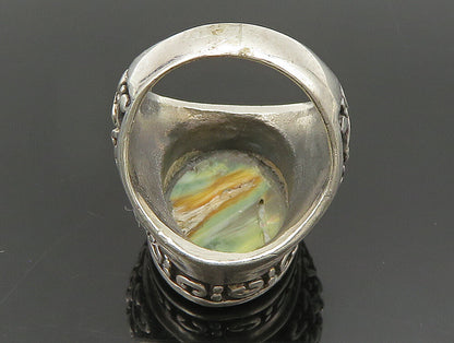 925 Sterling Silver  Vintage Inlay Abalone Scrolled Detail Ring Sz 6  RG24433