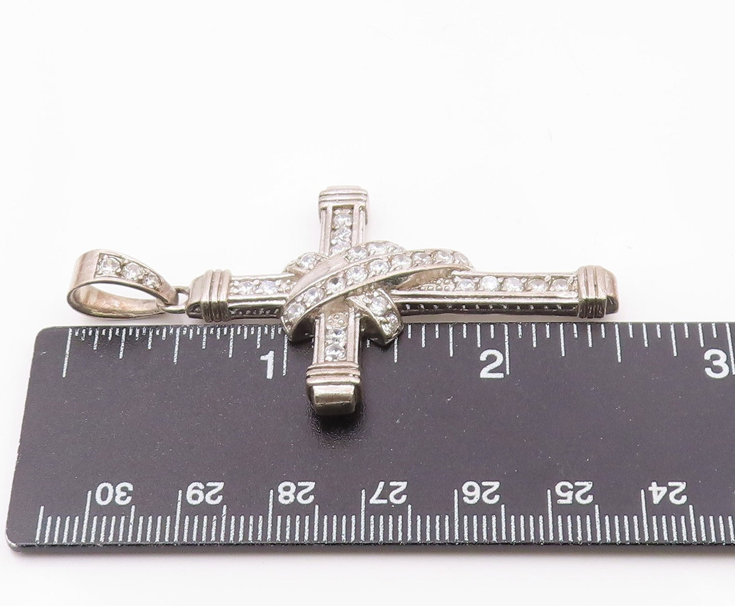 925 Silver  Vintage Cubic Zirconia Wrapped Religious Cross Pendant  PT20499