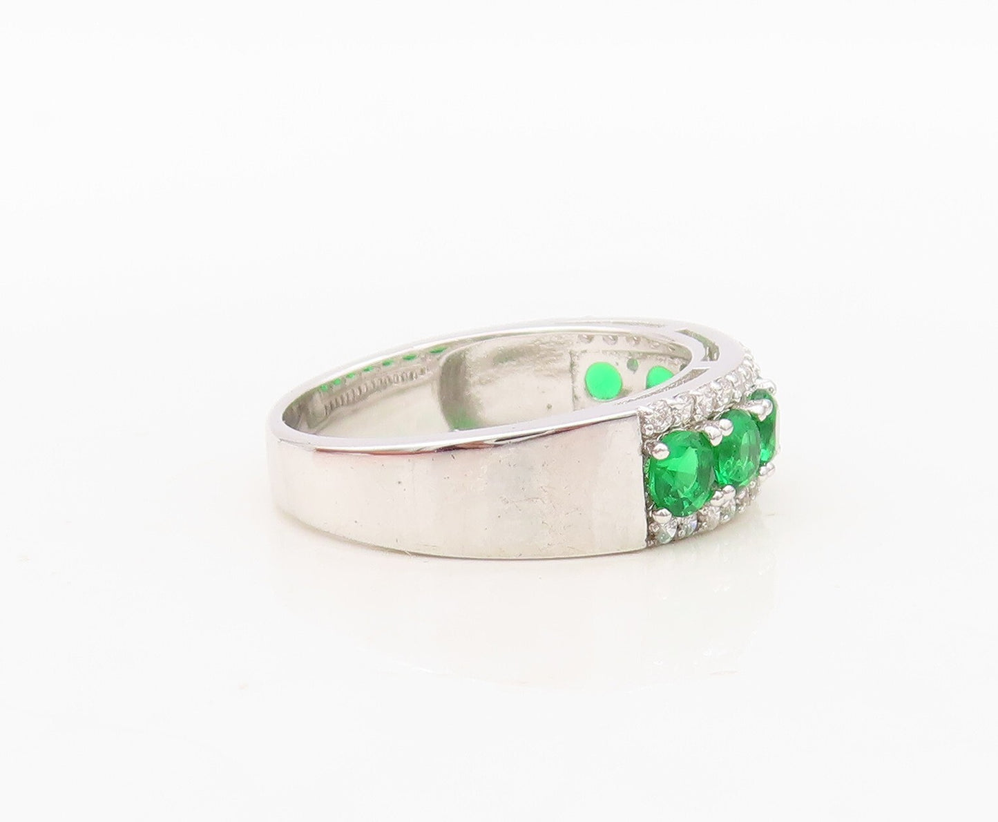 925 Sterling Silver Vintage Ring Round Cut Green & White CZ Bands Sz 7.5 RG30325