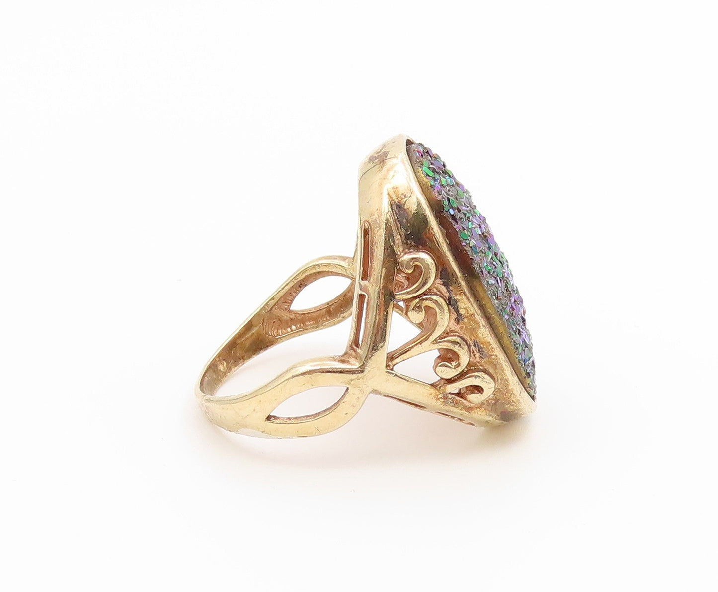 925 Sterling Silver Vintage Ring Gold Plated Drusy Quartz Band  Sz 10  RG36946