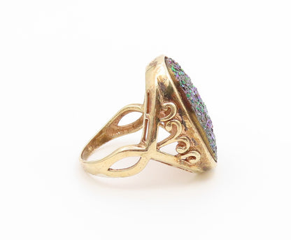 925 Sterling Silver Vintage Ring Gold Plated Drusy Quartz Band  Sz 10  RG36946