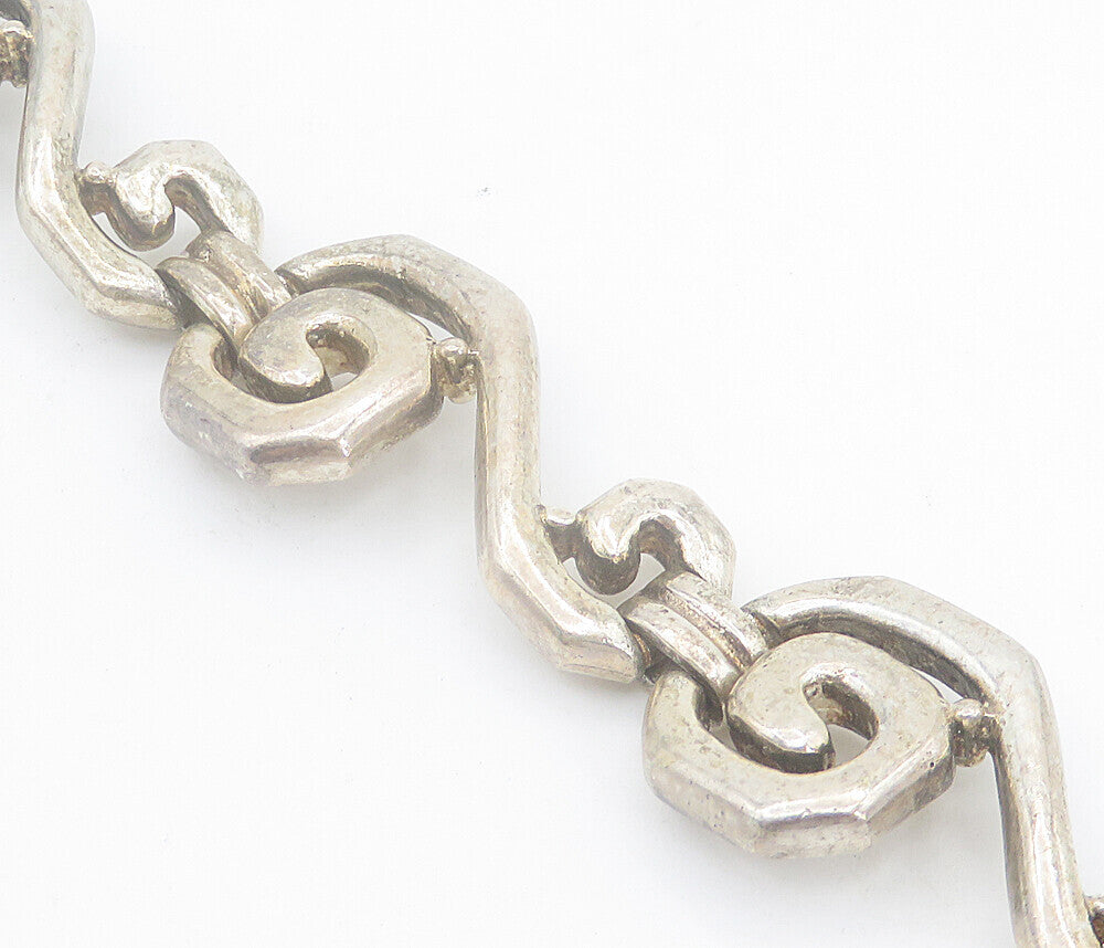 MEXICO 925 Sterling Silver  Vintage Dark Tone Spiral Chain Bracelet  BT3401