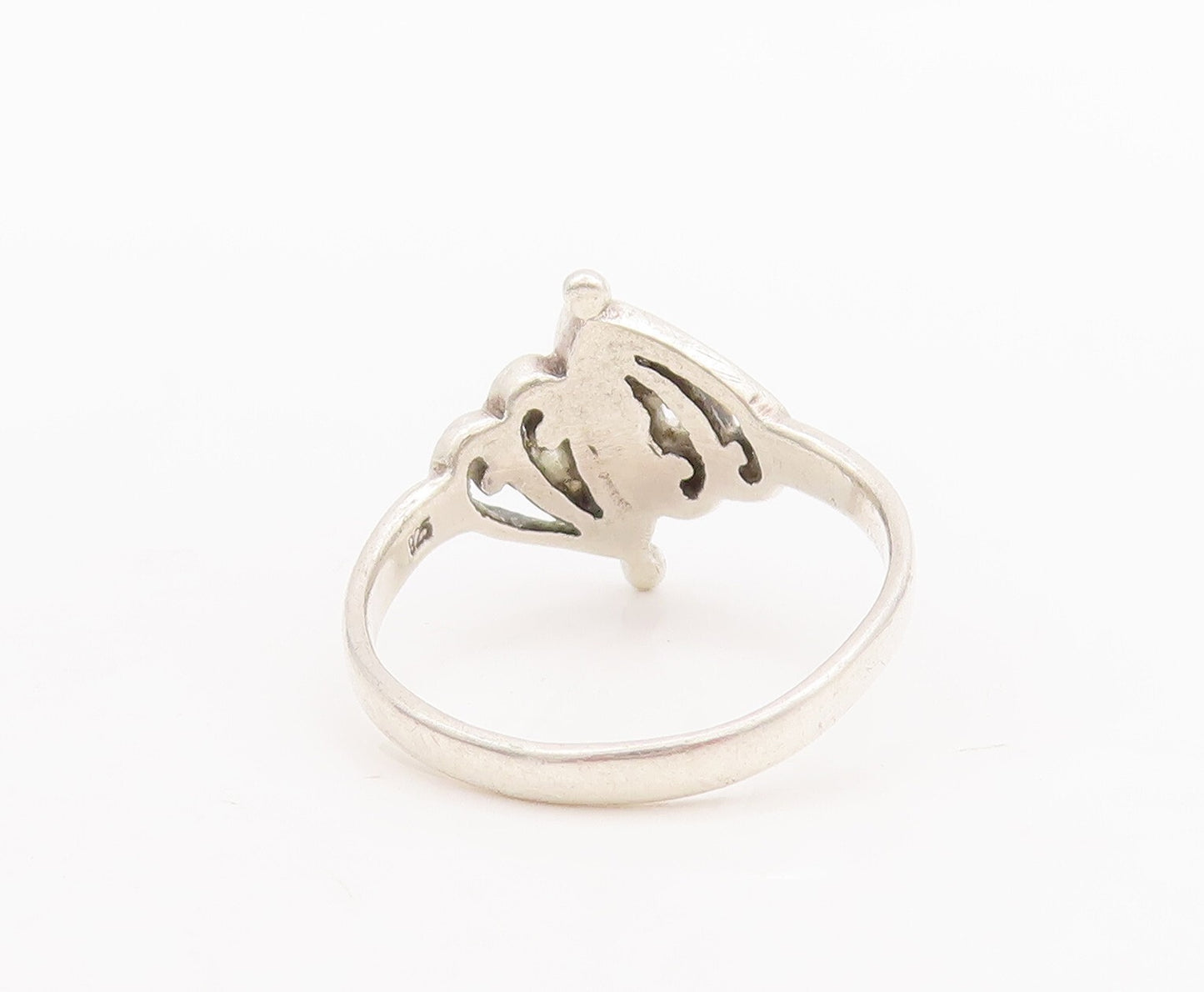 925 Sterling Silver Vintage Ring Swirly Black Enameled Cutout  Sz 8  RG28748